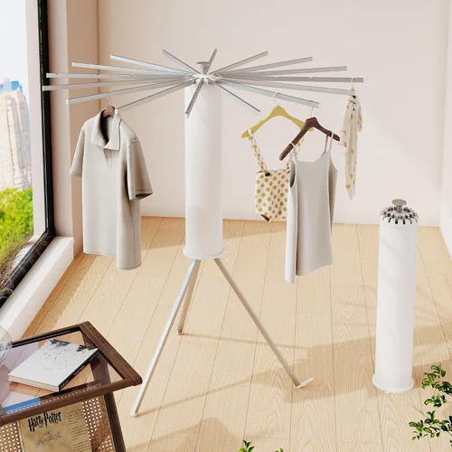 Vista 2 de BOQORAD Trípode Tendedero de Secado de Ropa, Tendedero Plegable, (16 Postes de Aluminio), Tendederos de Pie, Tendedero de Secado de Lavandería
