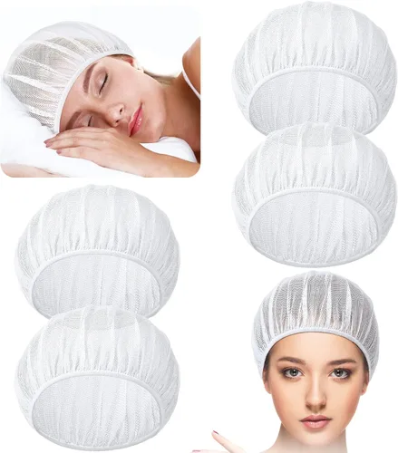 Vista 10 de Chuarry 4 gorros de malla para dormir por la noche, redes de pelo rizado, gorras para dormir para mujeres