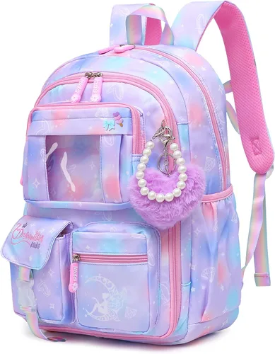 Vista 9 de Alrisg Mochila escolar para niñas, para escuela primaria, linda mochila para niñas, color azul