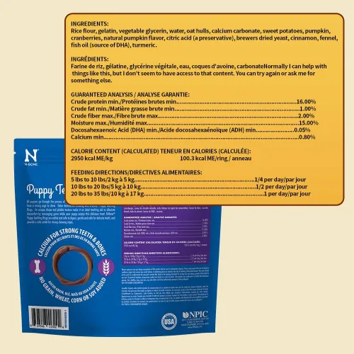 Vista 7 de N-Bone Anillo de dentición para cachorros, sabor calabaza, 7.2 onzas/(paquete de 6)