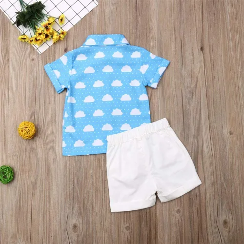 Vista 40 de Conjunto de camisa de manga corta con botones y pantalones cortos casuales con diseño de flamingo, para bebés y niños de 1 a 6 años, atuendos
