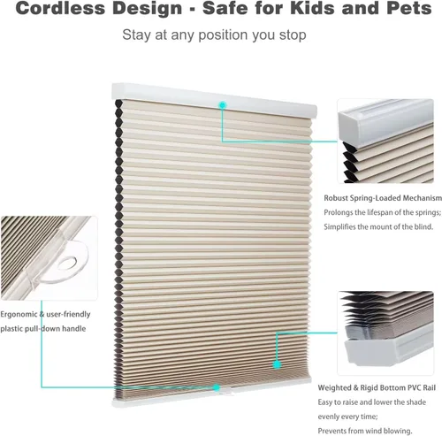 Vista 2 de MYshade Persianas celulares opacas sin cordones, con diseño de panal para ventanas de interior, persianas de oscurecimiento de habitación, para casa