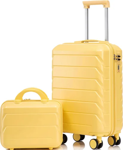 Vista 80 de Merax 3 piezas expandible ABS Hardshell equipaje Sets Spinner Wheel Maleta TSA Lock Suit Case, Apertura frontal negra, Juego de 2 piezas, Maleta