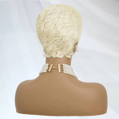 Vista 8 de Pelucas cortas Pixie para mujeres negras, peluca rubia 613, corte pixie, pelucas cortas y rizadas Short Curly Wigs for Black Women Pixie Cut Hair