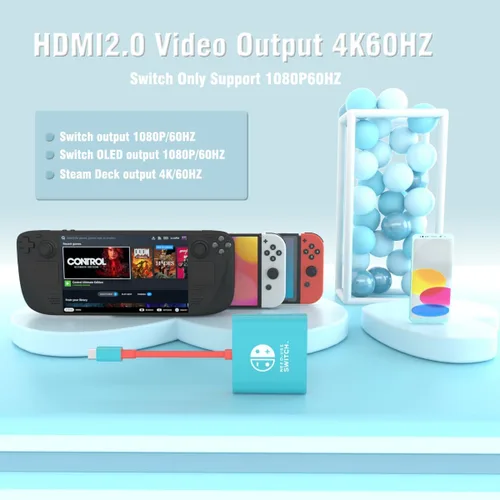 Vista 3 de Switch Dock para estación de acoplamiento Nintendo Switch, adaptador portátil de Nintendo TV compatible con Steam Deck/Switch OLED/interruptor