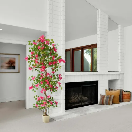 Vista 9 de Warmplants Árbol de buganvilla artificial de 6 pies con maceta blanca Rosa