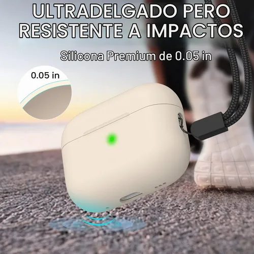 Vista 5 de NIUTRENDZ Funda para AirPods Pro 2 2022, funda protectora delgada de silicona que absorbe los golpes con cordón [LED frontal visible] (beige)