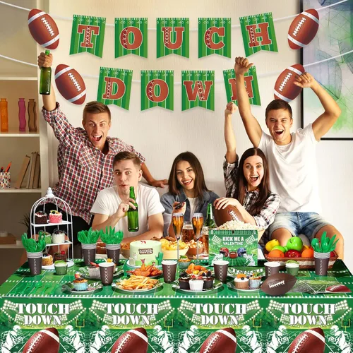 Vista 6 de Juego de 172 piezas de suministros de fiesta de fútbol, decoración de fiesta de fútbol, juego deportivo, decoración de cumpleaños, platos de papel