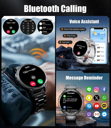 Vista 8 de LIGE Reloj inteligente militar para hombre, 730 mAh/1.75 pulgadas, pantalla táctil HD AMOLED, con linterna LED para Android iOS, rastreador