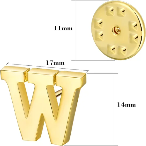 Vista 3 de Pin de solapa inicial para hombres y mujeres, broches para trajes de hombre, botones de metal en tono dorado de 18 quilates y plata.