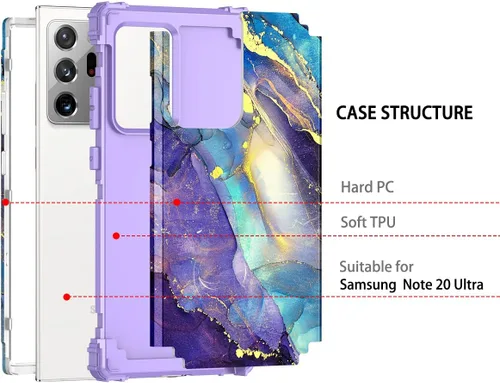 Vista 3 de Rancase Funda compatible con Note 20 Ultra, tres capas de alta resistencia a los golpes, protección de plástico duro + funda protectora de goma