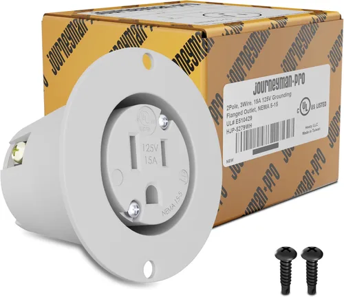 Vista 9 de Journeyman-Pro 5279 15 Amp 120-125 voltios, salida con brida NEMA 5-15, grado comercial blanco, 2 polos-3 cables, receptáculo de cargador de enchufe