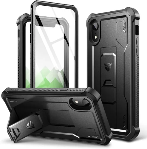 Vista 8 de Dexnor Funda para iPhone XR, [Protector de pantalla y soporte integrados] Protección de grado militar resistente a prueba de golpes para iPhone XR