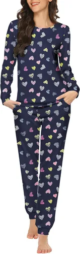 Vista 13 de Ekouaer - Conjunto de pijama de manga larga para mujer, ropa de dormir suave con cuello redondo y bolsillos, conjuntos de ropa de descanso Negro