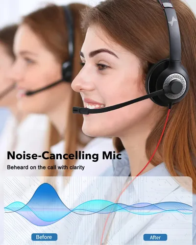 Vista 2 de EAGLEND Auriculares con micrófono para auriculares con cable de PC, auriculares USB C de 0.138in con micrófono de cancelación de ruido para laptop