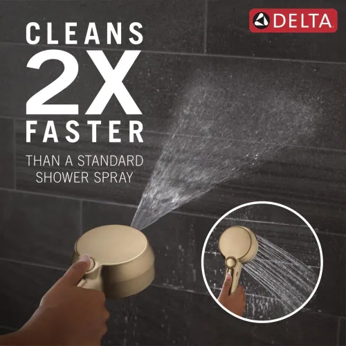 Vista 2 de Delta In2ition - Cabezal de ducha doble 2 en 1 de 5 ajustes con spray ProClean de alta presión de mano, cabezal de ducha desmontable dorado