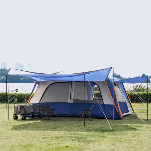 Vista 13 de KTT Extra Large Tent 12-14 Person,Family Cabin Tents,2 Rooms,Straight Wall,2 Doors 4 Windows with Mesh,Waterproof,Double Layer,Big Tent for Azul