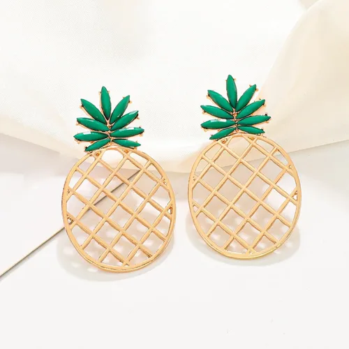 Vista 4 de Divertidos aretes de gota de piña para mujeres, adolescentes y niñas, hipoalergénicos, huecos, de fruta dulce, regalos de joyería de verano