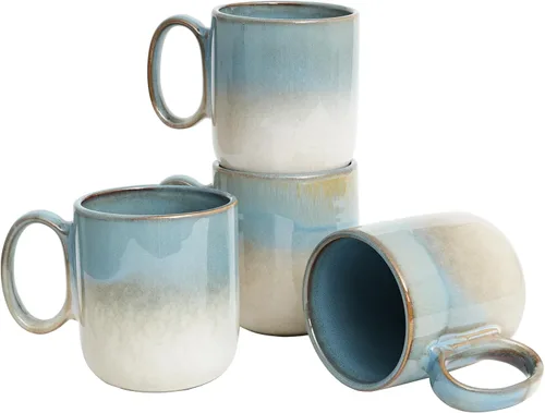 Vista 10 de Bosmarlin Juego de 4 tazas de café de cerámica, 14 onzas, tazas de café con mango grande, aptas para microondas, esmalte reactivo único (azul oscuro)