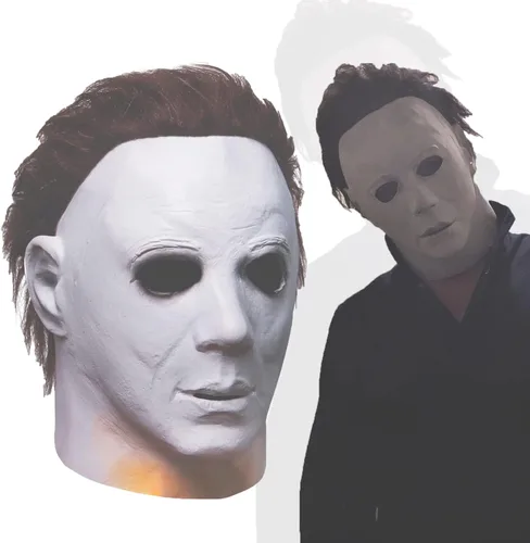 Vista 3 de MAKEATREE Máscara de Halloween Michael Myers 2022 máscara facial aterradora para hombres y adultos disfraz de terror accesorios de látex