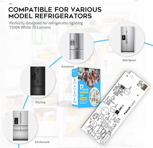 Vista 2 de Repuesto de luz LED para refrigerador W10515057 compatible con Whirlpool Kenmore Maytag, KitchenAid, cubierta de plástico no incluida, impermeable