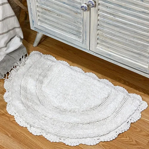 Vista 37 de Chardin home Alfombra de baño de ganchillo beige, alfombra de baño ovalada 100% algodón con borde de ganchillo artesanal hecho a mano, alfombra