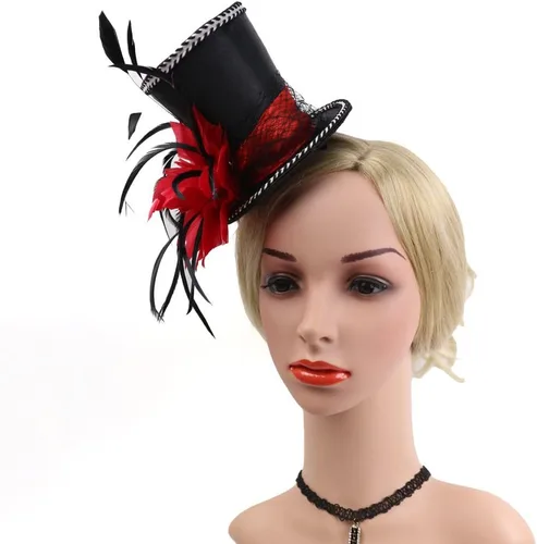 Vista 5 de Mini sombrero de copa diadema, tocado, accesorios de disfraz, baile de máscaras, intereses personales, sombrero de bricolaje