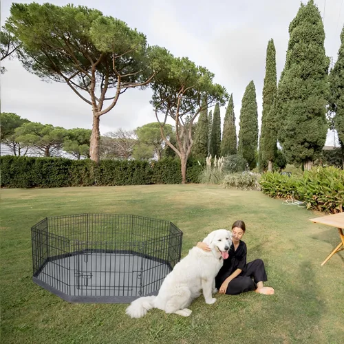 Vista 7 de PETIME - Corral plegable de metal para ejercicio de perros/Parque de juegos para cachorros con 8 paneles para interior/exterior, valla de patio