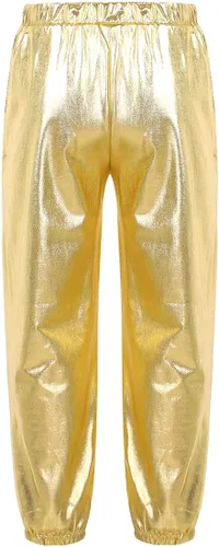 Vista 3 de Pantalones de baile de hip hop para niños y niñas, pantalones de harén metálicos brillantes, ropa de baile callejero