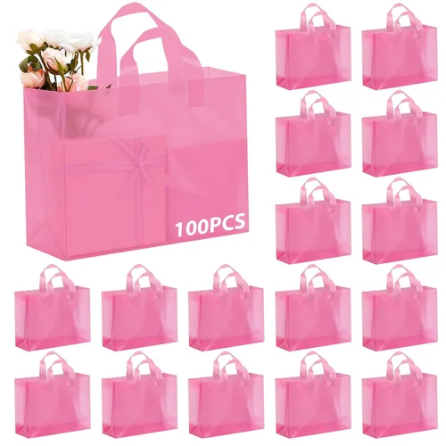 Vista 21 de Amylove 80 bolsas de regalo transparentes a granel con asa, bolsa de plástico esmerilado, embalaje reutilizable, envoltura de golosinas