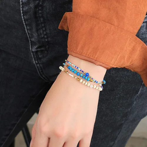 Vista 5 de Kelitch - Pulsera de cuentas de cristal de color bohemio, hecha a mano, joyas de la amistad para el verano