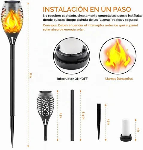 Vista 2 de Luces solares con llama parpadeante, 12 LED Mini, paquete de 16 Impermeable al aire libre, encendido/apagado automático del anochecer al amanecer