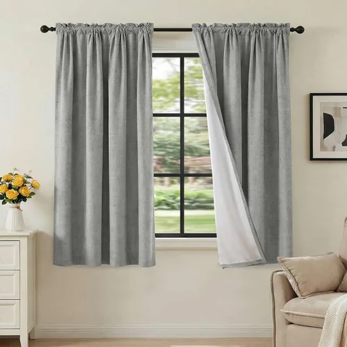 Vista 18 de H.VERSAILTEX Cortinas 100% opacas con aspecto de lino para dormitorio, bloqueo de luz completa, bolsillo para barra, cortinas de ventana gruesas