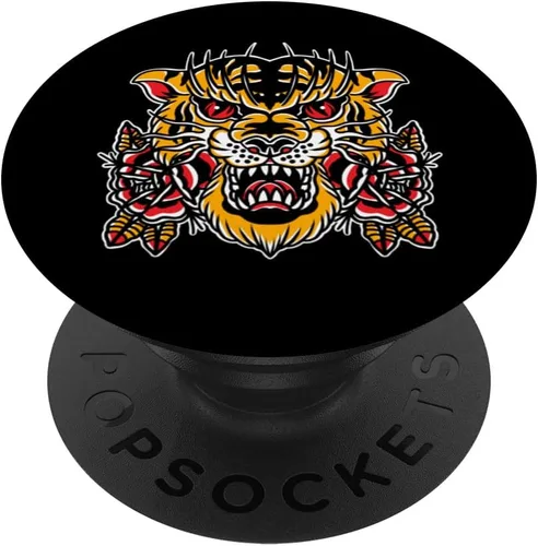 Vista 6 de Tatuaje tradicional de flor de tigre flash de la vieja escuela PopSockets entintados MagSafe PopGrip para iPhone