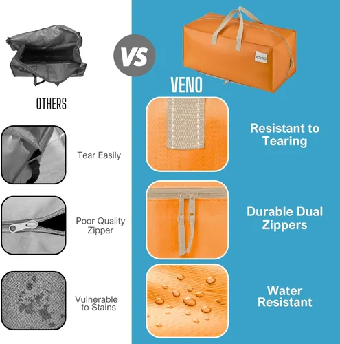 Vista 5 de VENO Paquete de 6 bolsas de mudanza resistentes con correas de mochila, cremalleras y asas, bolsas de embalaje extragrandes para artículos