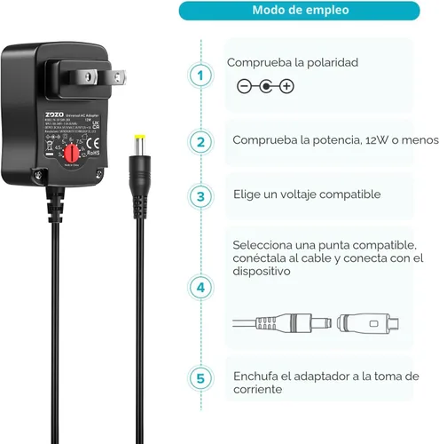 Vista 7 de Cargador CA universal Zozo multi voltaje para artículos electrónicos del hogar