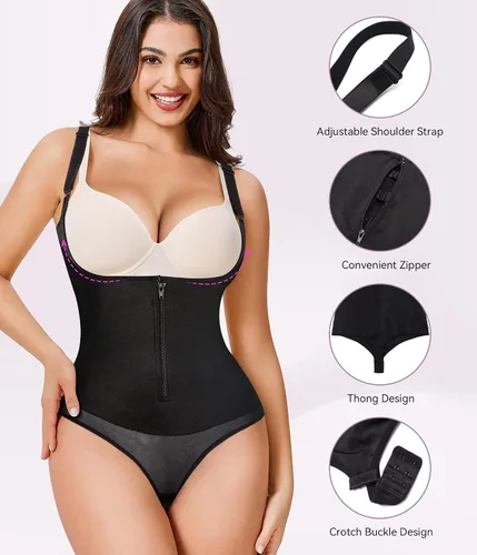 Vista 2 de YERKOAD Fajas moldeadoras de látex para mujer, moldeador de cintura de cuerpo completo, fajas colombianas con cremallera y corsé de busto abierto