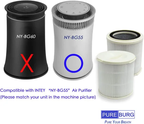Vista 2 de PUREBURG Filtro de repuesto compatible con purificador de aire INTEY NY-BG55, H13 True HEPA y filtración multicapa de carbón activado, paquete de 2