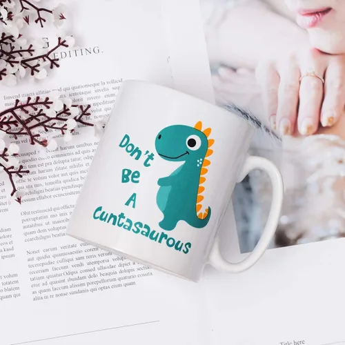 Vista 5 de BLEUM CADE Taza de café con texto en inglés «Don't be a Cuntasauro», taza de té con palabras divertidas, regalo novedoso, taza de cerámica blanca