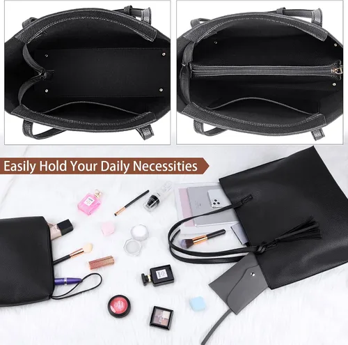 Vista 4 de Bolsa de mano para mujer, monederos y bolsos de cuero con borlas, juego de 2