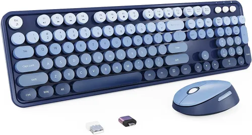 Vista 10 de Combo de teclado y mouse inalámbricos Nowlike, teclado retro de máquina de escribir con teclas redondas, ergonómico de tamaño completo, rojo aurora