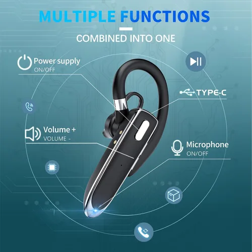 Vista 8 de Auriculares Bluetooth de un solo oído con Bluetooth 6.1, auriculares Bluetooth para 100 horas de tiempo de espera, batería de 800 mAh, auriculares
