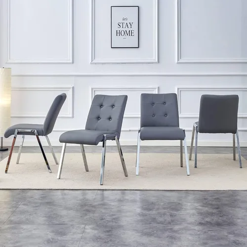 Vista 9 de Juego de 2 sillas de comedor de metal, sillas de comedor grises, respaldo alto sin brazos con patas de metal galvanizado y asientos de poliuretano