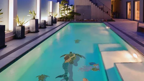Vista 3 de Mosaico de cerámica para piscina de sirena con tortuga (35 x 17 pulgadas, rojo)