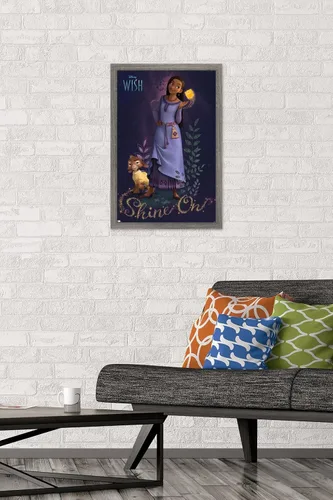 Vista 2 de Trends International Disney Wish - Póster de pared Asha, 22.4 pulgadas de largo x 14.7 pulgadas, versión enmarcada en madera de granero