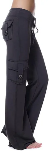 Vista 2 de Pantalones de yoga con corte de bota para mujer, con bolsillos de carga, elásticos, pantalones palazzo, pantalones largos y anchos para entrenamiento
