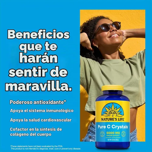 Vista 3 de Nature's Life Cristales de vitamina C puros – 5000 mg VIT C – Suplemento antioxidante e inmunológico, apoyo cardiovascular – Cristales de vitamina C