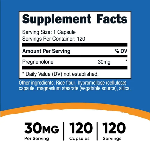 Vista 2 de Nutricost Pregnenolone 30 mg, 120 cápsulas, sin gluten, cápsulas vegetarianas Sin OGM