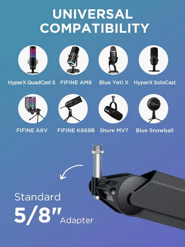Vista 3 de InnoGear Brazo de Micrófono con Boom, Soporte de Micrófono con Canales de Gestión de Cables y Elevador de Altura para Blue Yeti FIFINE AM8 K669B