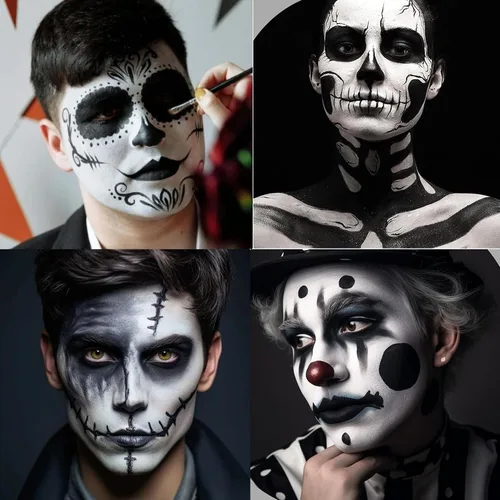 Vista 3 de Kit de pintura facial blanca y negra para Halloween con base de aceite, kit Negro-blanco